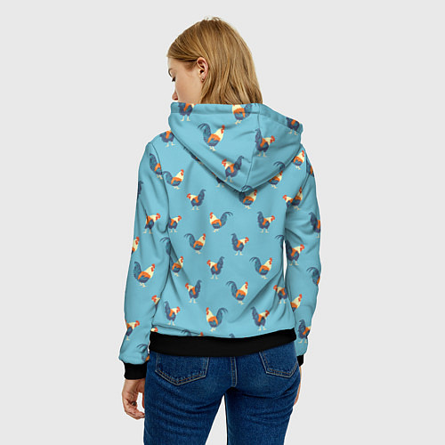 Женская толстовка Петушки паттерн / 3D-Черный – фото 4