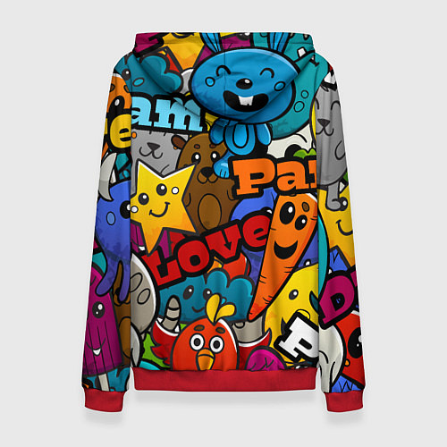 Женская толстовка LOVE PEACE PARTY Z / 3D-Красный – фото 2
