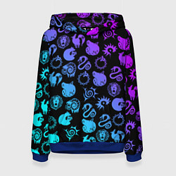 Толстовка-худи женская 7 СМЕРТНЫХ ГРЕХОВ НЕОН ЭМБЛЕМЫ, цвет: 3D-синий