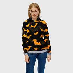 Толстовка-худи женская ЛЕТУЧИЕ МЫШИ НОЧЬ ХЕЛЛОУИН HALLOWEEN NIGHT BATS, цвет: 3D-меланж — фото 2