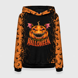 Толстовка-худи женская Веселая тыква на хеллоуин, цвет: 3D-черный