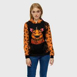 Толстовка-худи женская Веселая тыква на хеллоуин, цвет: 3D-черный — фото 2