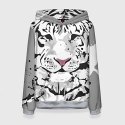 Толстовка-худи женская Белый снежный тигр цвета 3D-меланж — фото 1