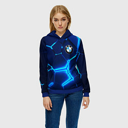 Толстовка-худи женская BMW LOGO 3Д ПЛИТЫ ГЕОМЕТРИЯ, цвет: 3D-синий — фото 2