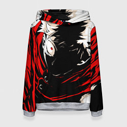 Толстовка-худи женская Юджи Итадори злой Магическая битва, цвет: 3D-меланж