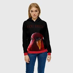 Толстовка-худи женская Красный попугай Red parrot, цвет: 3D-красный — фото 2