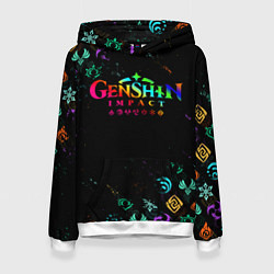 Толстовка-худи женская GENSHIN IMPACT NEON LOGO RAINBOW STYLE, ЭМБЛЕМЫ, цвет: 3D-белый