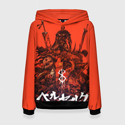 Толстовка-худи женская Гатц Берсерк на телах своих врагов клеймо, цвет: 3D-черный