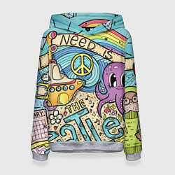 Толстовка-худи женская All you need is The Beatles, цвет: 3D-меланж