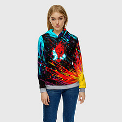 Толстовка-худи женская Cyberpunk 2077 Цветные брызги, цвет: 3D-меланж — фото 2