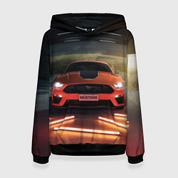 Толстовка-худи женская Форд Мустанг, Ford Mustang, цвет: 3D-черный