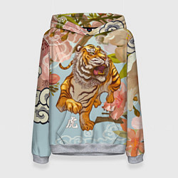 Толстовка-худи женская Китайский тигр Символ 2022 года, цвет: 3D-меланж