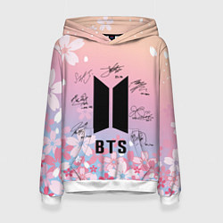Толстовка-худи женская BTS БТС АВТОГРАФЫ УЧАСТНИКОВ, цвет: 3D-белый