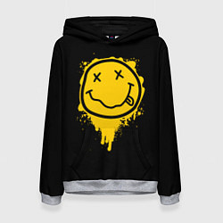 Толстовка-худи женская NIRVANA LOGO SMILE, БРЫЗГИ КРАСОК, цвет: 3D-меланж