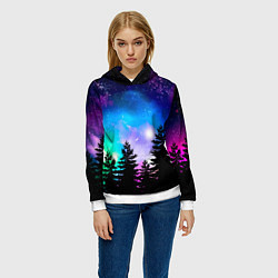 Толстовка-худи женская Космический лес, елки и звезды, цвет: 3D-белый — фото 2