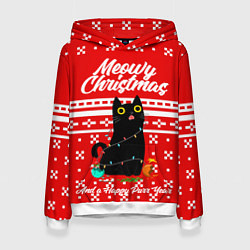 Толстовка-худи женская MEOW CHRISTMAS, цвет: 3D-белый