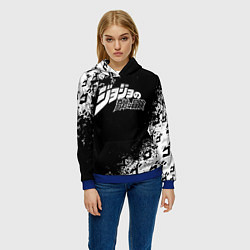 Толстовка-худи женская JOJOS BIZARRE ADVENTURE БРЫЗГИ КРАСОК СИМВОЛЫ, цвет: 3D-синий — фото 2