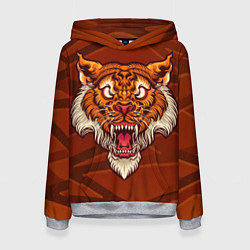 Толстовка-худи женская Тигр Evil, цвет: 3D-меланж