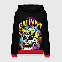 Толстовка-худи женская Fake Happy Фальшивое счастье, цвет: 3D-красный