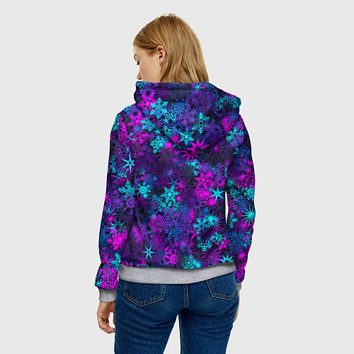 Женская толстовка Неоновые снежинки / 3D-Меланж – фото 4