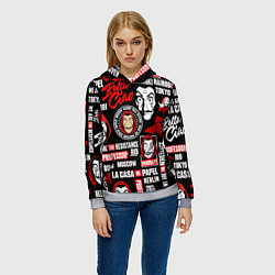 Толстовка-худи женская БУМАЖНЫЙ ДОМ ЛОГОБОМБИНГ LA CASA DE PAPEL, цвет: 3D-меланж — фото 2