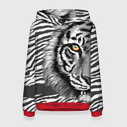 Толстовка-худи женская Голова тигра 22, цвет: 3D-красный