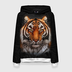 Толстовка-худи женская Реалистичный тигр Realistic Tiger, цвет: 3D-белый