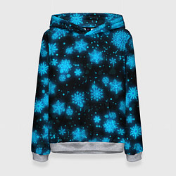 Толстовка-худи женская НОВОГОДНИЕ НЕОНОВЫЕ СНЕЖИНКИ 2022 НОВЫЙ ГОД, цвет: 3D-меланж