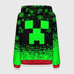 Толстовка-худи женская НОВОГОДНИЙ КРИПЕР МАЙНКРАФТ ЗЕЛЁНЫЙ, цвет: 3D-красный