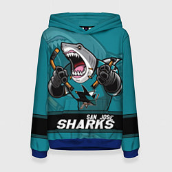 Толстовка-худи женская San Jose Sharks, Сан Хосе Шаркс, цвет: 3D-синий
