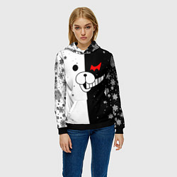 Толстовка-худи женская НОВОГОДНИЙ МОНОКУМА ЧЁРНО БЕЛЫЙ НОВЫЙ ГОД 2022, цвет: 3D-черный — фото 2