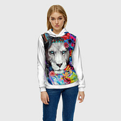 Толстовка-худи женская Лев - сильный взгляд, цвет: 3D-белый — фото 2