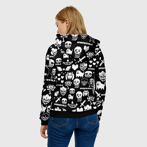 Женская толстовка UNDERTALE PATTERN БЕЛЫЙ / 3D-Черный – фото 4