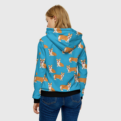 Женская толстовка Счастливые корги паттерн / 3D-Черный – фото 4
