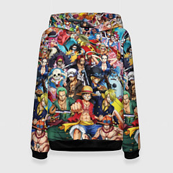 Толстовка-худи женская ВСЕ ГЕРОИ АНИМЕ ВАН ПИС ALL HEROES ONE PIECE, цвет: 3D-черный