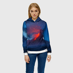 Толстовка-худи женская Извержение вулкана ночью, цвет: 3D-белый — фото 2