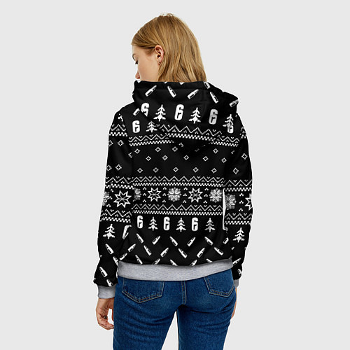 Женская толстовка ЧЁРНЫЙ СВИТЕР RAINBOW SIX SIEGE НОВОГОДНИЙ 2022 / 3D-Меланж – фото 4