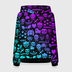 Толстовка-худи женская UNDERTALE NEON PATTERN УЗОР, цвет: 3D-черный