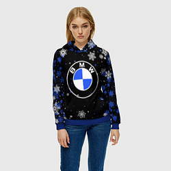 Толстовка-худи женская НОВОГОДНИЙ БМВ НОВЫЙ ГОД BMW, цвет: 3D-синий — фото 2