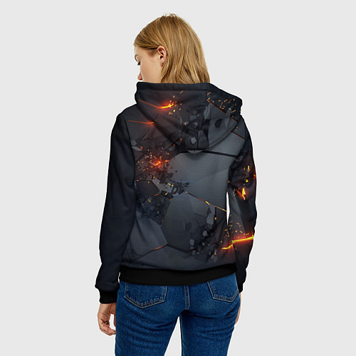 Женская толстовка НЕОНОВЫЙ ВЗРЫВ ПЛИТЫ, ОБЛОМКИ NEON EXPLOSION / 3D-Черный – фото 4