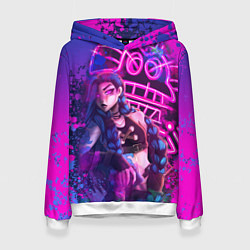 Толстовка-худи женская League Of Legends Arcane ДЖИНКС НЕОНОВАЯ КРАСКА, цвет: 3D-белый