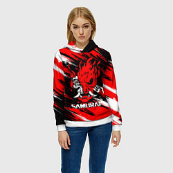 Толстовка-худи женская SAMURAI CYBERPUNK 2077 КИБЕРПАНК 2077, цвет: 3D-белый — фото 2