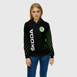 Толстовка-худи женская Skoda Шкода Полосы, цвет: 3D-черный — фото 2