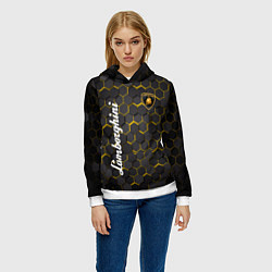 Толстовка-худи женская Lamborghini - Золотые соты, цвет: 3D-белый — фото 2