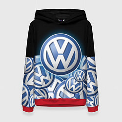 Толстовка-худи женская Volkswagen Большое лого паттерн, цвет: 3D-красный
