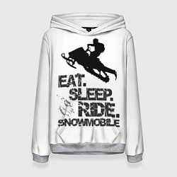 Толстовка-худи женская EAT SLEEP RIDE SNOWMOBILE, цвет: 3D-меланж