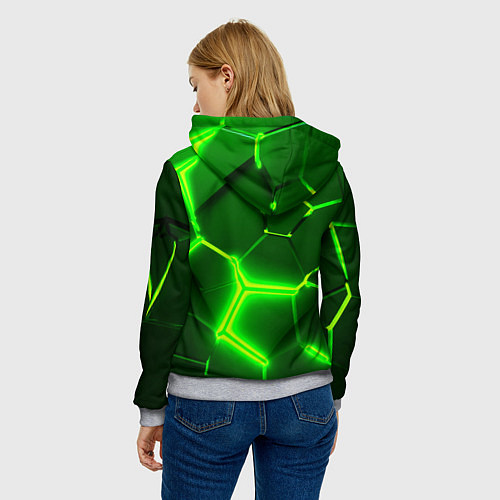 Женская толстовка 3D ПЛИТЫ НЕОН NEON GREEN HEXAGON РАЗЛОМ / 3D-Меланж – фото 4