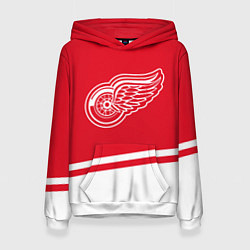 Толстовка-худи женская Detroit Red Wings, Детройт Ред Уингз Диагональные, цвет: 3D-белый