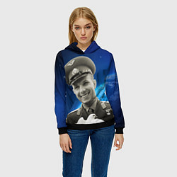 Толстовка-худи женская Юрий Гагарин с голубем 3D, цвет: 3D-черный — фото 2