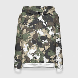Толстовка-худи женская Камуфляж с кроликами, цвет: 3D-белый